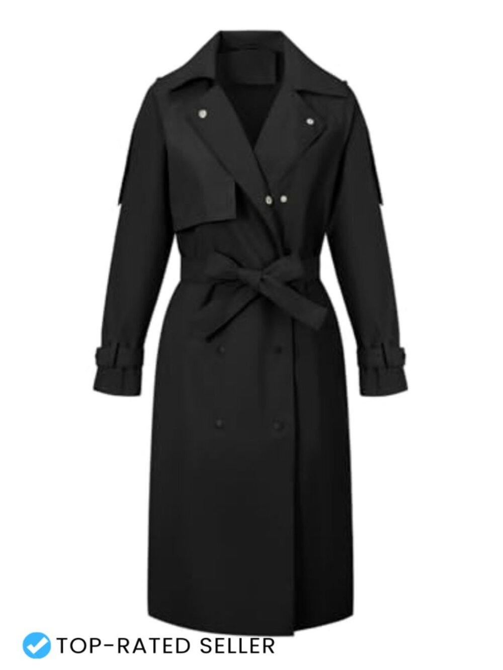 Women's Long Trench Coat Belted Waist Windproof Water-Resistant Polyester
